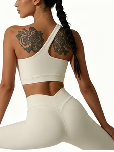 Women Sport <b>Crop</b> <b>Top</b> Asymmetrical Keyhole Backless Gym Wear High Elastic Running Athletic Vest Removable Pads Wholesale Clothing - Product Image 4