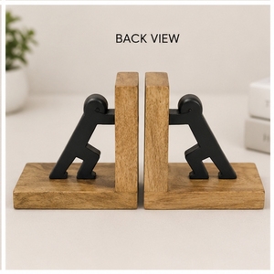 Wooden Rectangle Eco-friendly Bookend with Black Figure Design 4.0x3.5 Inch Minimalist Home Decor for Living Room Indoor Use - Product Image 4