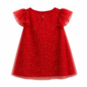 Vestido de fiesta de tul con purpurina para niñas pequeñas con cuello con volantes florales |   Vestido de Princesa para Cumpleaños - Product Image 2