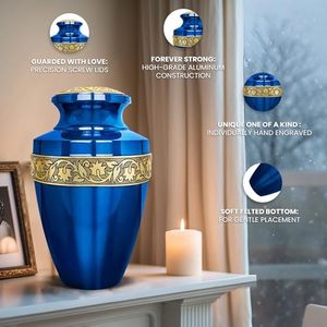 Regal Adult Aluminum Funeral Ashes Urn Cremation <b>Memorial</b> <b>Keepsake</b> Holder With Decorative Premium Matte Appearance - Product Image 2