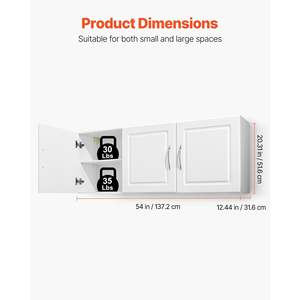 Armario de Pared Blanco de 2 Niveles, 12.44 x 54 x 20.31 cm, con Estante Ajustable y 3 Puertas, para Almacenamiento en Cocina o Baño - Product Image 2