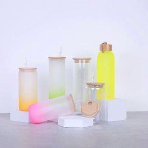 Offre Spéciale – Gobelet Sublimation 16oz 20oz Prix Usine – Tasse en Verre Dépoli Transparent avec Paille et Couvercle Couleurs Assorties - Product Image 1