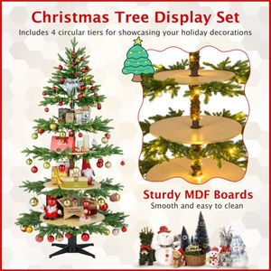 Albero di Natale Rotante da 6,5 Piedi con 4 Livelli, 220 Luci LED e 11 Modalità, 280 Punte di Rami, Espositore per Mensole - Product Image 3