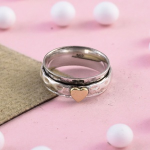 925 Sterling Silver Heart Fidget Spinner Ring Plain <b>Rotating</b> Minimalist Wedding Party Jewelry Wholesale Manufacturer - Product Image 1