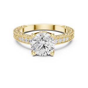 Anillos Clásicos Vintage de Compromiso, Boda y Aniversario, con Diamante Cultivado en Laboratorio de 2 Quilates, Color E, Claridad VS1, Corte Redondo, en Oro Sólido de 14K - Product Image 1