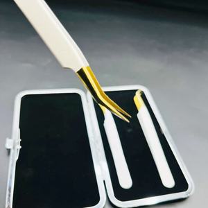 Wholesale Customized Logo White <b>Powder</b> Coated Gold Plated Tip Tweezer Long <b>Volume</b> Sustainable Stainless Steel Eyelash Tweezers - Product Image 1