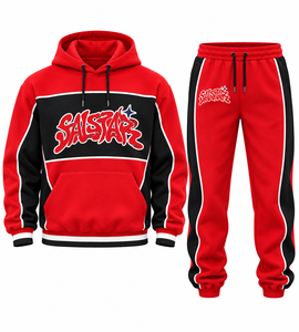 Men’s <b>Red</b> Tracksuit Set Custom Streetwear <b>Hoodie</b> 2 Piece Sportswear Casual Athletic Tracksuit Set with Sublimation Print - Product Image 1