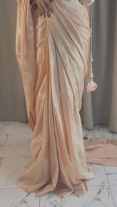 Sari Listo para Usar con Blusa y Falda Interior, Sari de Seda Brillante, Sari Pakistaní con Bordado a Mano, Sari Preplisado con Trabajo Adda - Product Image 6