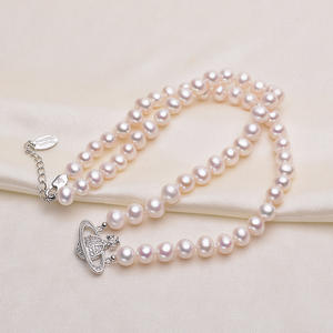 Collar de Perlas de Agua Dulce Naturales de 7-8 mm, Casi Redondas, de Alta Brillantez, Estilo Emperatriz Occidental Saturno, con Microdefectos, de Tilian Pearl - Product Image 3