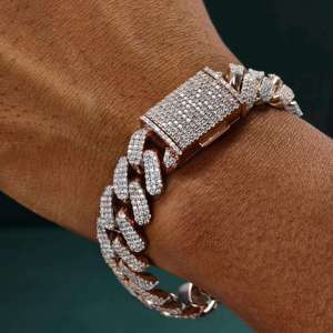 Pulsera de Eslabones Cubanos de Plata de Ley 925 Bañada en Oro Rosa con Cadena de Moissanita, Estilo Hip Hop de Lujo Unisex, Certificado GRA - Product Image 5