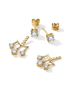 Boucles d'oreilles pendantes en or blanc 14 carats avec diamants de laboratoire taille ronde, style chandelier, pour femmes et jeunes filles - Product Image 3