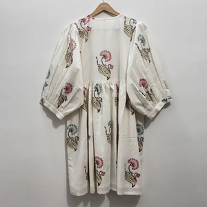 เดรสลำลองผู้หญิง ผ้าทอ 100% คอตตอน ลายพิมพ์ดอกไม้/สีพื้น แต่งโครงสร้าง แขนสั้น เอวทรงเอ็มไพร์ ทรงเบบี้ดอลล์ - Product Image 3