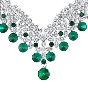 Chunky 2-Piece <b>Emerald</b> Butterfly <b>Stud</b> <b>Earrings</b> Shiny Rhinestone Crystal Pendant Necklace Set for Women Wedding Party Silver - Product Image 4