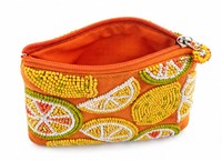 Polsbandje met kralen en fruitpatroon, Boheemse ritssluiting voor dames, oranje handgemaakte portemonnee voor dagelijks gebruik