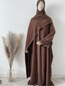 Nouvel ensemble Abaya musulmane de Dubaï, dernier design, couleur unie, 3 pièces avec hijab, Abaya femme, Kaftan en crêpe, Khimar, ensembles Abaya musulmanes pour femmes - Product Image 4