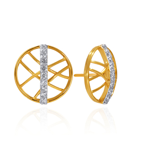 Pendientes Elegantes Timeless Spark Studs de Oro Amarillo de 14K con Diseño Abstracto de Círculo y Diamante Redondo Brillante Cultivado en Laboratorio - Product Image 3