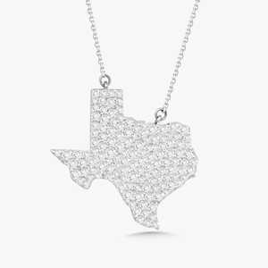 Colliers Diamond Texas en Or Massif 14k 18k, avec Breloques Carte de la Lune Étoilée en Diamants de Laboratoire Taille Ronde Sertis Pavé, sur Chaîne Câble Réglable de 18 pouces, Bijoux - Product Image 5