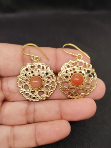 Women Fashion Gold Plated Brass Gemstone Earrings Handmade Brass Gemstone Jewelry Exporter Custom Gemstone Jewelry Supplier - Product Image 4