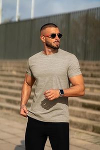 T-shirt en coton doux pour homme - T-shirt uni décontracté et habillé à col rond, T-shirt homme confortable de qualité supérieure coupe classique - Product Image 2