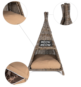 Artex HaiNam Woven Rattan Cat <b>Bed</b> Cave Triangle Shape Indoor All Seasons Removable Cushion <b>Comfortable</b> Pet <b>Bed</b> for Cats - Product Image 5