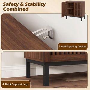 32\" Walnut & Black Farmhouse Buffet <b>Sideboard</b> Cabinet Living Room <b>Storage</b> with 2 Doors and Adjustable Shelf - Product Image 5