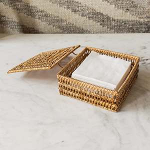 Premium rattan napkin holder with lid handbraided napkins basket rack dining decor essentials supply - Product Image 5