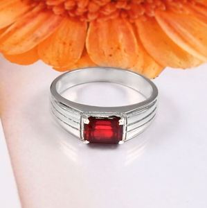 Natural <b>Garnet</b> 14K Gold Luxury Men's Engagement <b>Ring</b> Emerald Cut Claw Setting Red Gemstone January Birthstone Gift for Him - Product Image 2