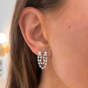 Boucles d'oreilles à double perçage avec diamants de laboratoire, deux rangées de clous ronds, chaîne pendante multi-lobes, en or 14K 18K, Fabricant - Product Image 6