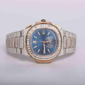 Montre de luxe plaquée or rose et argent sterling 925, entièrement sertie de diamants Moissanite VVS, style Hip Hop, automatique, pour homme - Product Image 1