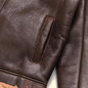 <b>Men's</b> Genuine Leather Sherpa <b>Lined</b> Bomber <b>Jacket</b> Windproof Winter Outerwear Warm Casual <b>Jacket</b> Custom Streetwear Wholesale - Product Image 5