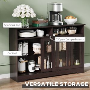 Credenza da cucina Mid-Century in rovere con ante scorrevoli in vetro e ripiani regolabili, marrone scuro - Product Image 4