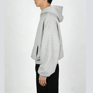 Sudadera con Capucha Unisex Extra Grande, Color Gris Sólido, Algodón French Terry, Estilo Casual, para Otoño, Sudadera Personalizada de Alta Calidad - Product Image 4