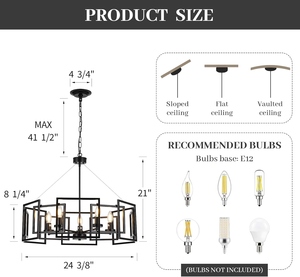 Wholesale Industrial Geometric Chandelier <b>Bulk</b> Matte Black Pendant Light Factory Price Retro <b>Candle</b> Hanging Lamp - Product Image 2