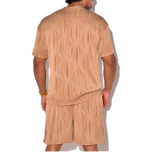 Ensemble deux pièces d'été surdimensionné et ample pour hommes, en coton épais 100%, avec t-shirts et shorts à fermeture éclair, fabrication OEM/ODM sur mesure - Product Image 2