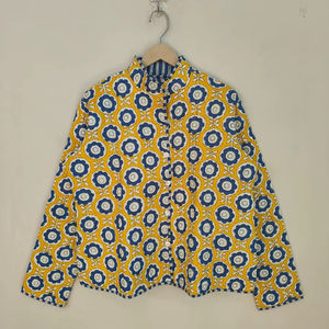 Blouson bomber matelassé réversible en coton écologique, imprimé floral artisanal classique, court, fait main, pour l'hiver, idéal comme cadeau - Product Image 1