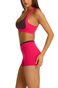 Sujetador deportivo rosa para mujer, espalda cruzada, cuello redondo, soporte medio, costuras en contraste, bloques de color, top sin costuras para fitness y entrenamiento - Product Image 2
