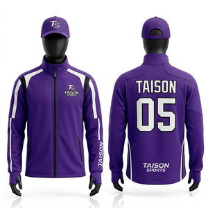 Men Ice Hockey Training <b>Jacket</b> 300 GSM Premium Polyester Fleece Soft Breathable Blue <b>Grey</b> Contrast Paneling Heat Transfer Custom - Product Image 4