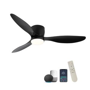 Ventilatore da soffitto a LED intelligente da 52 pollici, silenzioso, con motore DC, per interni ed esterni, a basso profilo, colore nero. - Product Image 1