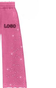 Conjunto de Sudadera con Capucha y Pantalones Deportivos para Hombre con Logotipo Personalizado, Decoración de Pedrería Rosa, Ropa Urbana de Dos Piezas, Traje Deportivo de Invierno, Fabricante Mayorista - Product Image 6