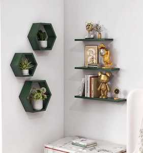 Green Hexagon <b>Wall</b> Shelf <b>Floating</b> Honeycomb Display Rack Set <b>Wall</b> Mounted Bookshelf Storage <b>Unit</b> Living Room Display Board - Product Image 1