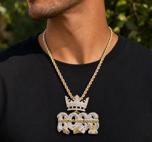Collar con Colgante Temático de Corona Plateada, Cadena con Micro Pavé de Circonitas, Joyería Hip Hop, Chapado en Oro, Chapado en Oro Rosa para Hombre - Product Image 3