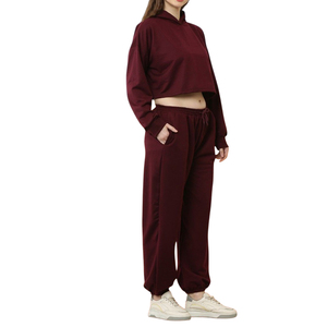 Women <b>Black</b> Solid Casual Short Tracksuit Set Cropped Hoodie Sweatshirt Jogger <b>Pants</b> Fitness Gym Wear Comfortable Breathable - Product Image 3