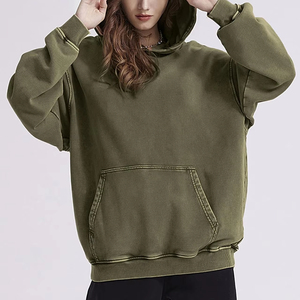 Streetwear Custom Logo Blank Cotton Unisex Long Sleeves Pullover <b>Sweatshirts</b> Taupe Distressed Acid Washed Hoodies for Men - Product Image 2