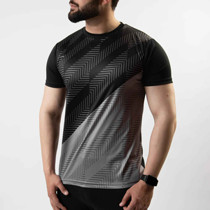 T-shirt à manches courtes pour homme, motif géométrique, col rond, coupe ajustée, séchage rapide, style sportif, impression par sublimation, polyester tricoté - Product Image 3