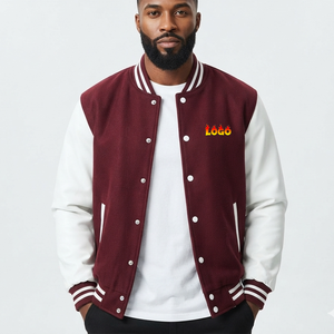Luxury Custom Design Embroidery logo 100% Wool Brown Streetwear Varsity Jacket Bulk White Sleeve <b>Turn</b>-down Collar <b>Button</b> - Product Image 1
