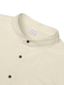 Stand-<b>up</b> Collar Casual Shirt-Breathable Linen/Cotton Fabric Sophisticated Mature Look - Product Image 3