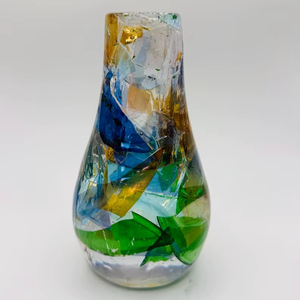Jarrón de Vidrio Fundido Hecho a Mano |   Escultura de Arte Abstracto Colorida, Jarrones de Resina en Azul, Verde y Amarillo - Product Image 1