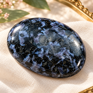 Piedra de Fluorita Ovalada Pulida, con Patrón Moteado Azul y Negro, Cristal Decorativo para el Hogar - Product Image 5