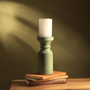 Support de bougie rond en bois vieilli, fait main, pour bougies cylindriques et coniques, 1 couleur, pour décoration de mariage et de maison - Product Image 1
