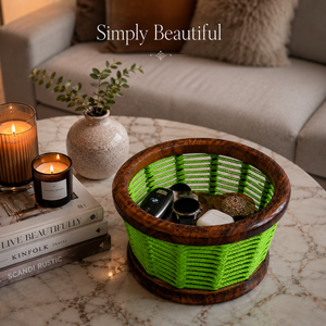 Premium Indian Rosewood Handwoven Rope Basket | Eco-Friendly Durable Large Capacity Fruit Storage Organizer Bowl for Home - Product Image 3